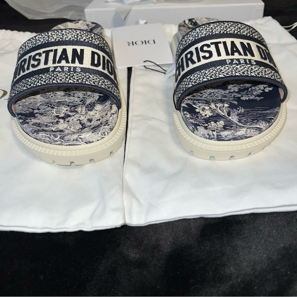 CHRISTIAN DIOR Dway Slides Blue Toile de Jouy Embroidered size 37 - Picture 11 of 13